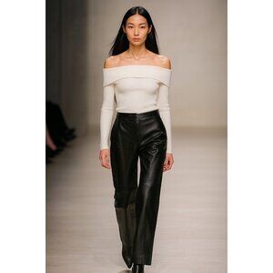 Adrienne Vittadini Pants Womens Shimmery Black Leather High Rise Straight